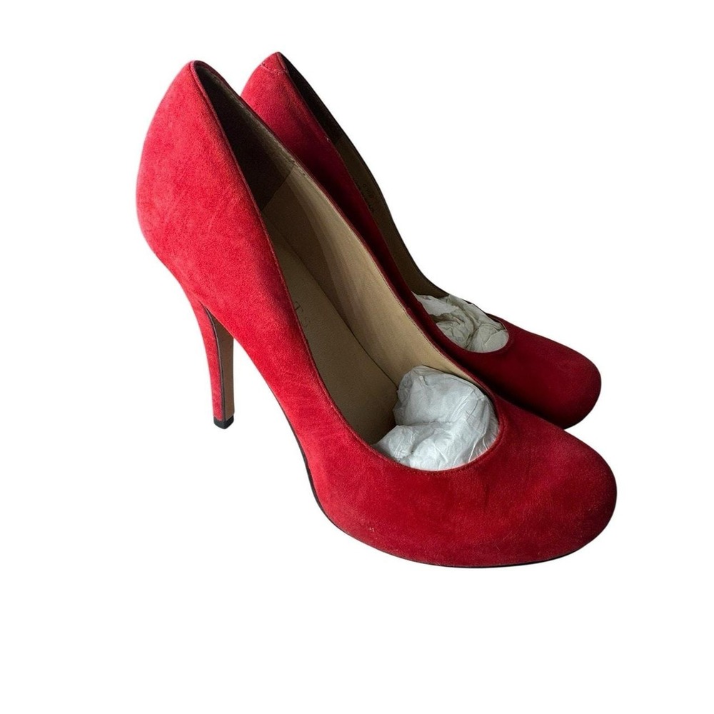 Talbots Red Suede Leather Heels Pumps Womens 6.5 B High Stiletto Brazil